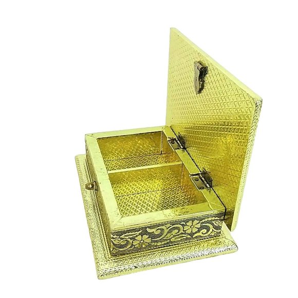 Storage Trinket Vanity Valet Box Metal Exterior Closure Hinges Embossed Floral A - Picture 3 of 10